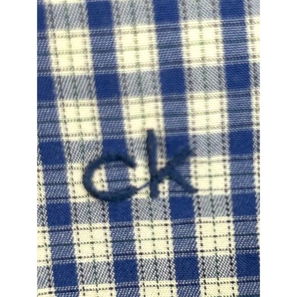Calvin Klein Men’s Button Up Casual Shirt M Navy White Checkered 15.5 “ Neck LS - Picture 3 of 14